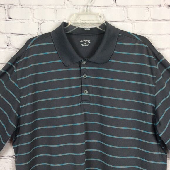 BCG Men’s Polo Golf Shirt Size XL Gray w/Teal Stripes Short Sleeve Activewear - Picture 3 of 4